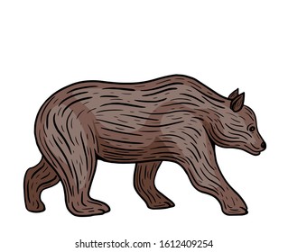 hand drawn bear walking colored isolated vector illustration