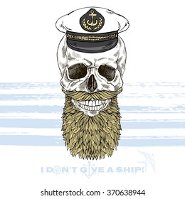 hand drawn bearded skull captain, t-shirt print