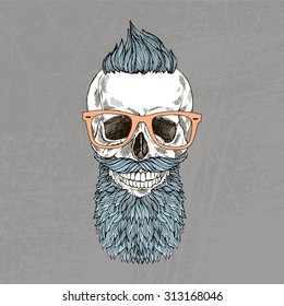 hand drawn bearded skull hipster, t-shirt print