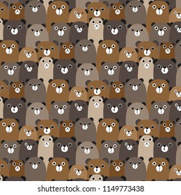 Hand Drawn Bears Vector Pattern Background. Fun Doodle. Handmade Vector Illustration.