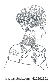 Hand drawn beautiful artwork of fantasy Snow Queen portrait. Isolated vector illustration. vector