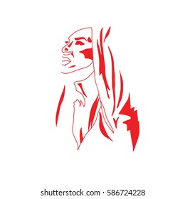 Hand drawn beautiful artwork portrait of mystic girl, woman. Paganism, spirituality, decorative tattoo art, coloring books. Isolated Ink graphic vector illustration. Print for textiles and printing.