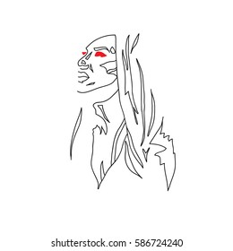 Hand drawn beautiful artwork portrait of mystic girl, woman. Paganism, spirituality, decorative tattoo art, coloring books. Isolated Ink graphic vector illustration. Print for textiles and printing.