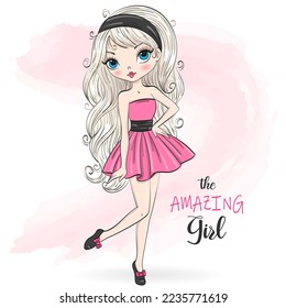 Hand drawn beautiful cute amazing girl. Vector illustration.