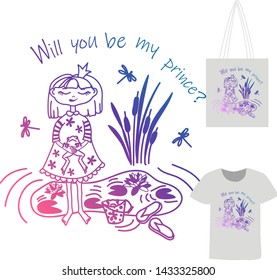 Hand drawn beautiful cute girl. Isolated funny character with lettering text on the white background. Slogan for shirt print design. 