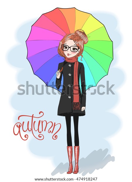 Hand Drawn Beautiful Cute Girl Glasses Stock Vector Royalty