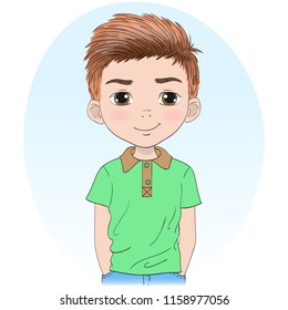 Hand drawn beautiful, cute, little cartoon boy. Vector illustration.