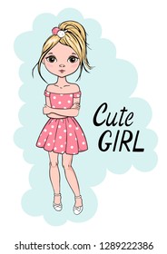 	
Hand drawn beautiful cute little girl. Vector illustration in vector style