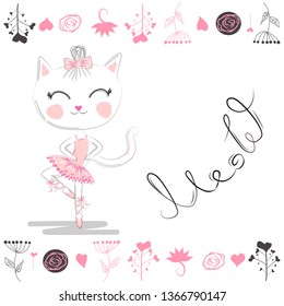 Hand drawn beautiful, cute, little blonde pretty cat