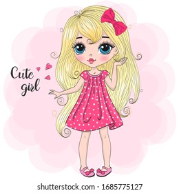 Hand drawn beautiful, cute, little Princess girl. Vector illustration.