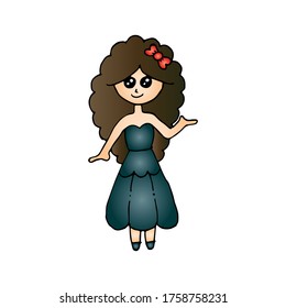 Hand drawn beautiful, cute, little Princess girl. Vector illustration.