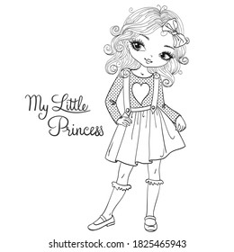 La mano dibujó un hermoso, lindo, pequeño sketch de princesas. Ilustración vectorial.