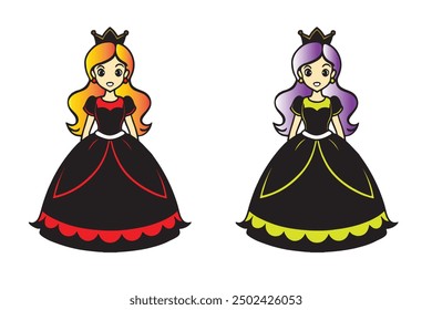 Hand drawn beautiful cute little princess girl. Vector illustration.