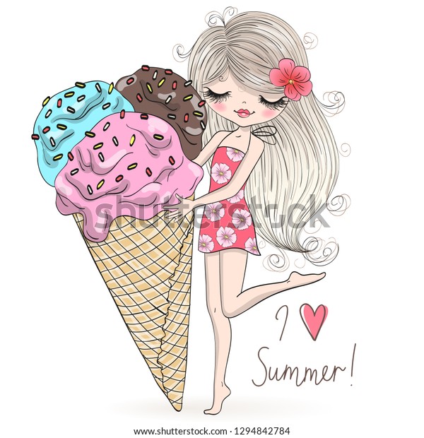 Hand Drawn Beautiful Cute Summer Girl Stock Vector Royalty Free