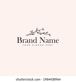 Hand drawn beautiful and elegant floral logo. Minimalistic nature leaf logo. Line art floral