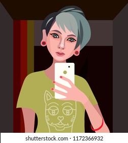 Hand drawn beautiful fashion cute girl. Vector illustration