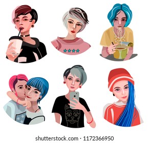 Hand drawn beautiful fashion cute girl. Vector illustration