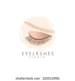 Hand drawn beautiful female eye and brows eyelashes logo 