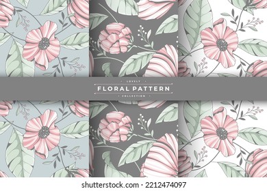 colección de patrones florales hermosos dibujada a mano