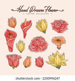 hand drawn beautiful flower collection template