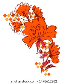 Hand Drawn Beautiful Flowers, Element for design, Sketch bouquet.