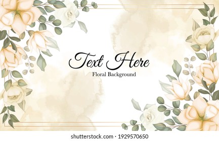 Hand drawn beautiful flowers with leaves background