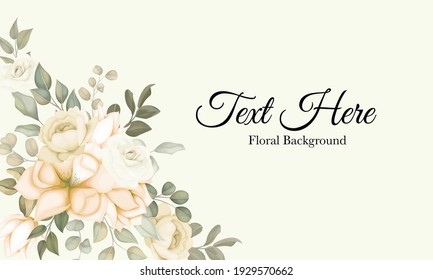 Hand drawn beautiful flowers with leaves background