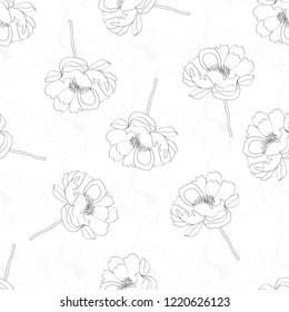 Hand Drawn Beautiful Flowers Pattern, Line Art 