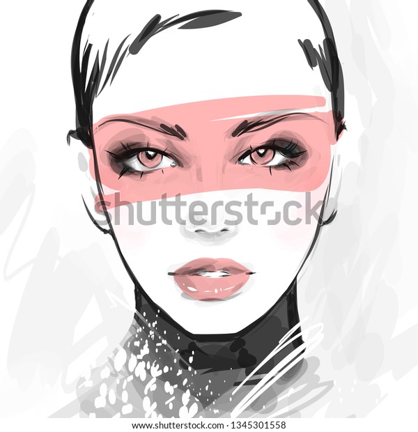 Hand Drawn Beautiful Girl Face Makeup Stock Vector Royalty Free 1345301558 3102