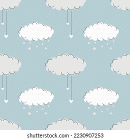 Hand drawn beautiful happy cloud seamless pattern