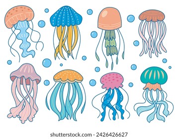 hand drawn beautiful jellyfish doodle illustration design element