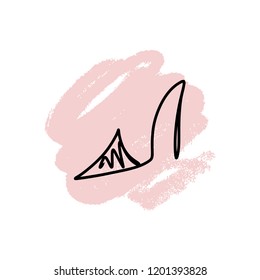Hand drawn beautiful leather woman shoe with high heel. Fashion illustration isolated on white background, girl sketch, shopping label or shoestore logotype. Illustrator eps