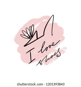 Hand drawn beautiful leather woman shoe with high heel. Fashion illustration isolated on white background, girl sketch, shopping label or shoestore logotype