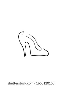 Hand drawn beautiful leather woman shoe with high heel. Fashion illustration isolated on white background, girl sketch, shopping label or shoestore logotype. Illustrator eps