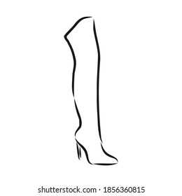 Hand drawn beautiful leather woman boot with high heel. Fashion illustration isolated on white background, boots, vector sketch illustration