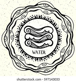 Hand drawn beautiful line art. Symbol of the elements of water signs of the zodiac Vector isolated. Ethnic Boho chic tribal Hipster design, mystic horoscope symbol,tattoo art Zentangle doodle style.