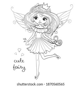 Hand Drawn Beautiful, Lovely, Little Fairy Girl Sketch. Vector Illustration.