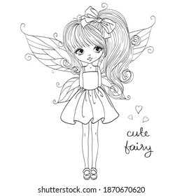 Hand drawn beautiful, lovely, little fairy girl sketch. Vector illustration.