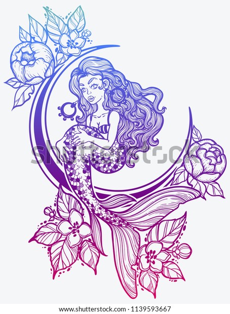 Hand Drawn Beautiful Mermaid Girl Fairytale Stock Vector Royalty Free