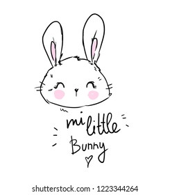 Hand Drawn beautiful rabbit and the phrase - my little bunny. kids print for t-shirt and poster