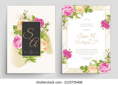 hand drawn beautiful roses wedding invitation card template