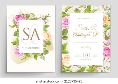 hand drawn beautiful roses wedding invitation card template