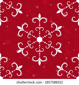 Hand drawn beautiful seamless pattern of openwork snowflakes. Happy New Year and Christmas decorative vector illustration for greeting card, invitation, wallpaper, wrapping paper, fabric