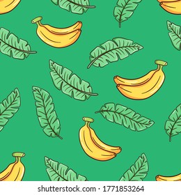 Hand drawn Beautiful seamless vector floral summer pattern with banana leaves and bananas