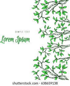 hand drawn beautiful spring and summer template with foliage and branches and place for text