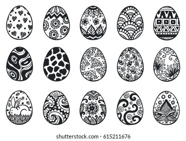Hand drawn beautiful unique Easter eggs on white background. Stock Vector