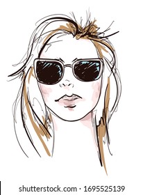 Hand drawn beautiful young woman face. Fashion.  Beautiful Woman Face