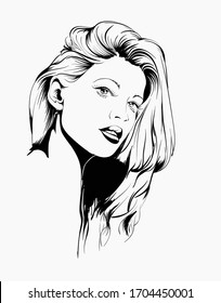 Hand drawn beautiful young woman face. Fashion.  Beautiful Woman Face