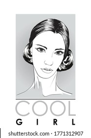 Hand drawn beautiful young woman face. Fashion.  Beautiful Woman Face