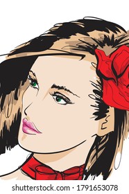 Hand drawn beautiful young woman face. Fashion.  Beautiful Woman Face